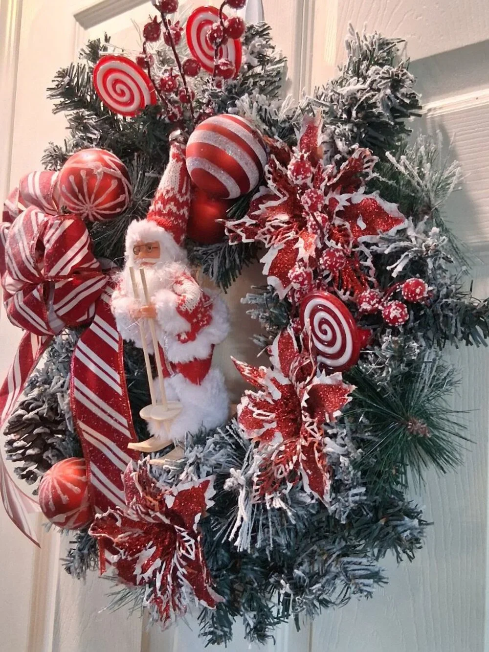 Festive Skiing Santa Red White Christmas Wreath